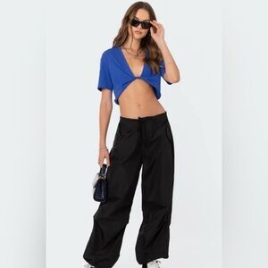 Blue edikted front twist crop top